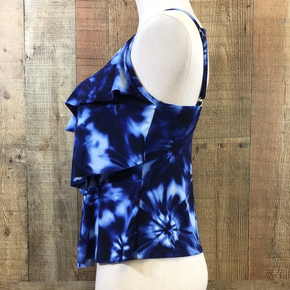 Aqua Green Swim Top Womens‎ Small Blue Tie Dye Ruffle Tiered Tankini